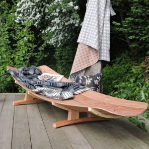 Photo of Hang-In-Outs sun lounger outside on the deck.